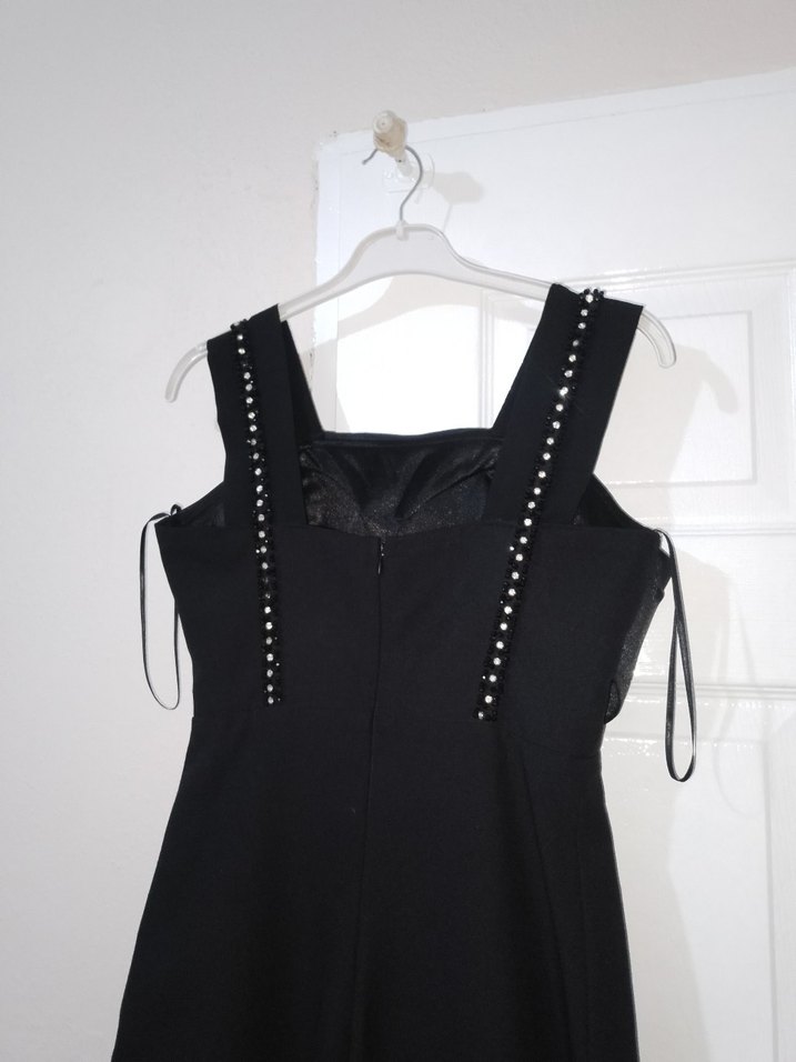 Siyah kalın askılı Midi Mezuniyet Elbisesi - Görsel 5