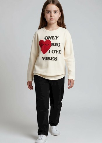 Beyaz Baskılı Kız Sweatshirt - Görsel 2