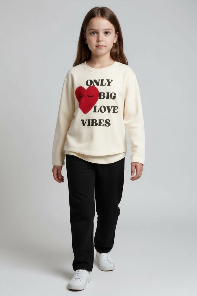 Beyaz Baskılı Kız Sweatshirt - Görsel 2