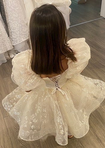 Krem simli özel tasarım Çocuk Elbisesi - Görsel 2