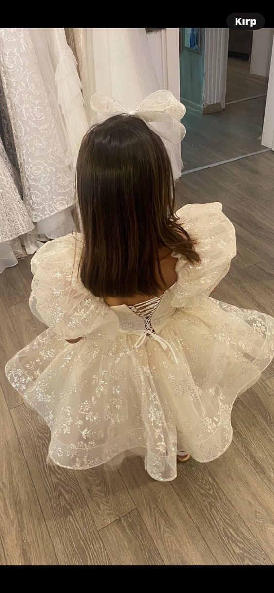 Krem simli özel tasarım Çocuk Elbisesi - Görsel 2