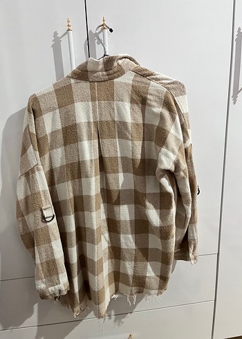 m Beden camel Renk Bej Ekose Desenli Pamuklu Kadın Gömlek