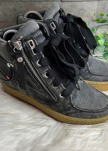 Diesel Gri Denim Kadın Gizli Topuklu Spor Ayakkabı