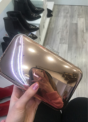 Rose gold aynalı çanta clutch el çantası