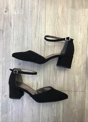 Diğer siyah süet sivriburun günlük stiletto ayakkabı küt topuk zara mo