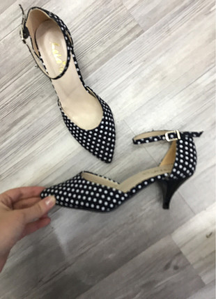 Diğer siyah beyaz puantiyeli nostalji topuk vintage ayakkabı stiletto 