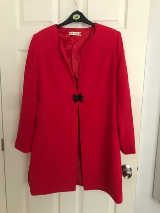Diğer kırmızı ceket uzun kumaş broşlu basic blazer abiye büyük beden 4