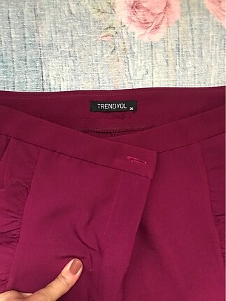 Trendyol & Milla mor bordo kumaş pantolon yüksek bel fırfırlı milla