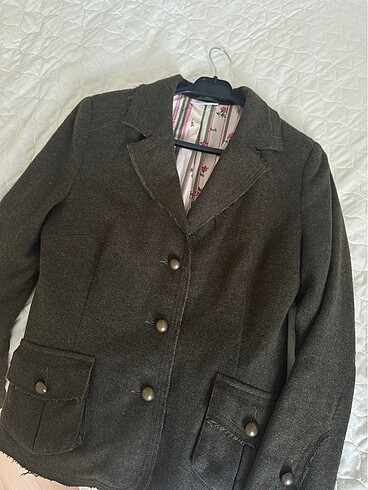 m Beden haki Renk Haki yün blazer ceket vintage mango zara bershka pull and bear s