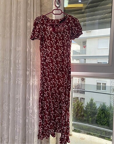s Beden bordo Renk Yazlık çiçekli elbise