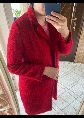 Düğmeli Kırmızı Midi  Kabanı - Görsel 3