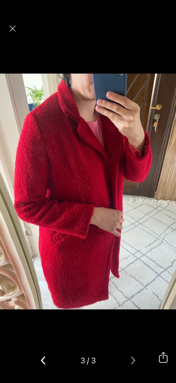 Düğmeli Kırmızı Midi  Kabanı - Görsel 3