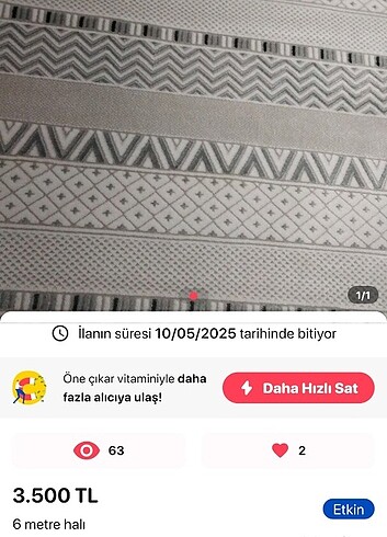 Salon halısı 6 metre kare 