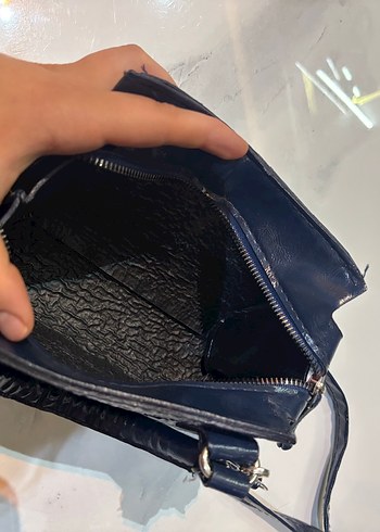 Diğer Koyu Mavi Yılan Derisi Desenli Kadın Deri Çanta