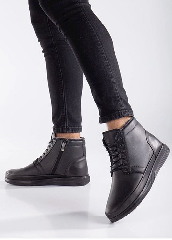 Siyah Deri Tokalı Biker Erkek Bot - Görsel 3