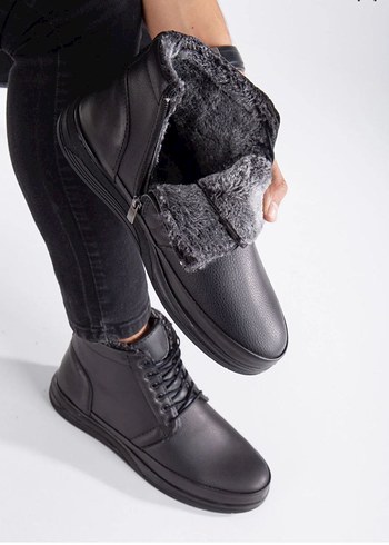 Siyah Deri Tokalı Biker Erkek Bot - Görsel 8