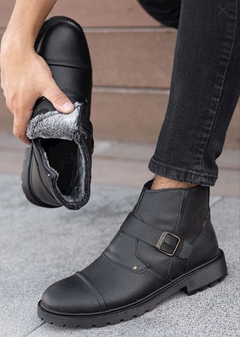 Siyah Deri Tokalı Biker Erkek Bot - Görsel 5