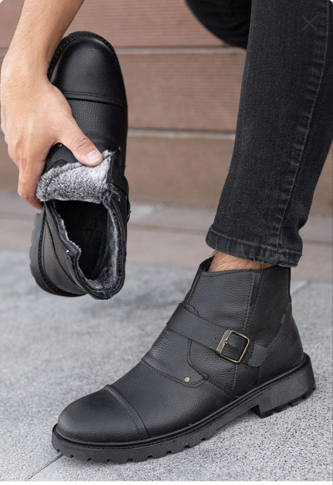 Siyah Deri Tokalı Biker Erkek Bot - Görsel 5