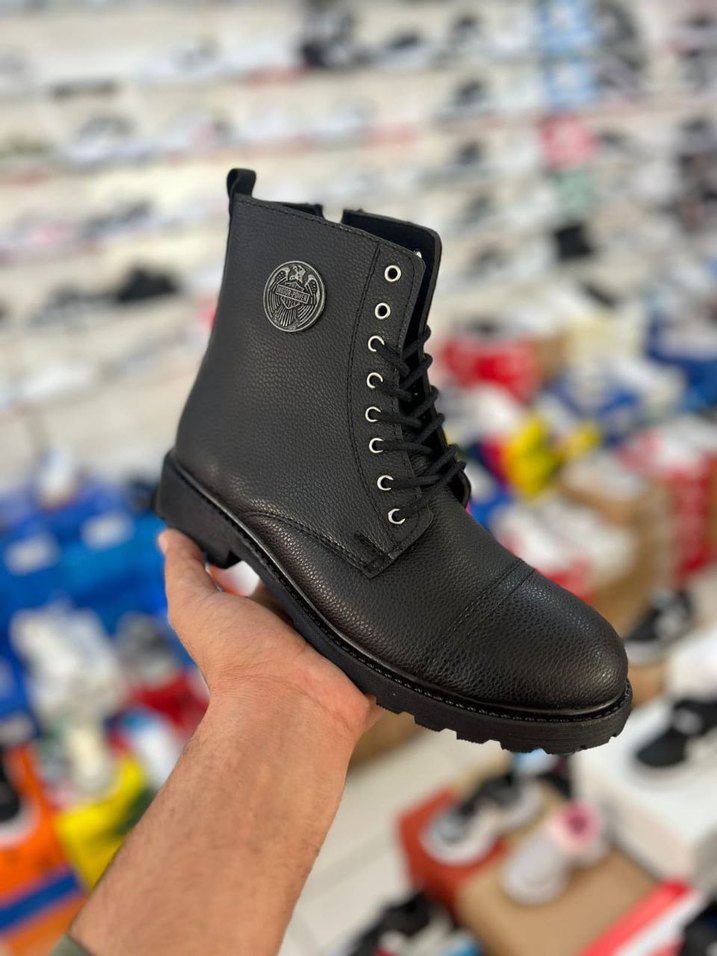 Siyah Deri Tokalı Biker Erkek Bot - Görsel 4