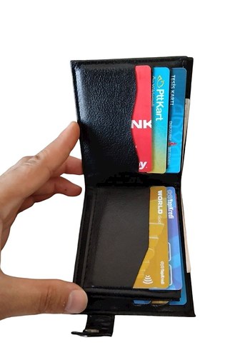 Düğmeli Siyah Erkek Cüzdan - Görsel 3