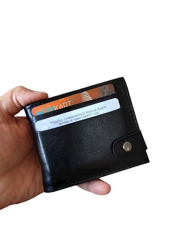 Düğmeli Siyah Erkek Cüzdan - Görsel 2