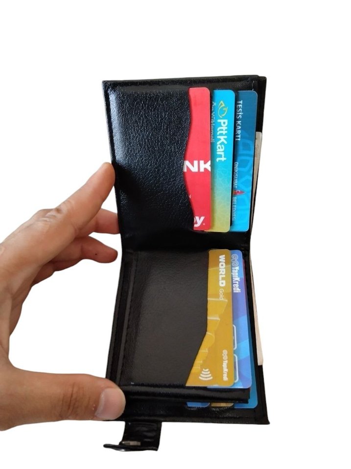 Düğmeli Siyah Erkek Cüzdan - Görsel 3