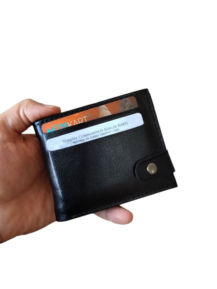 Düğmeli Siyah Erkek Cüzdan - Görsel 2