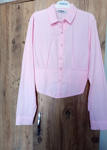 Pembe Pamuklu Düğmeli Kadın Gömlek