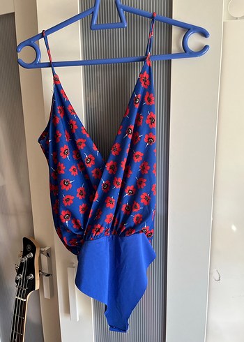 Renkli Desenli Drapeli Mavi Kadın body - Görsel 3