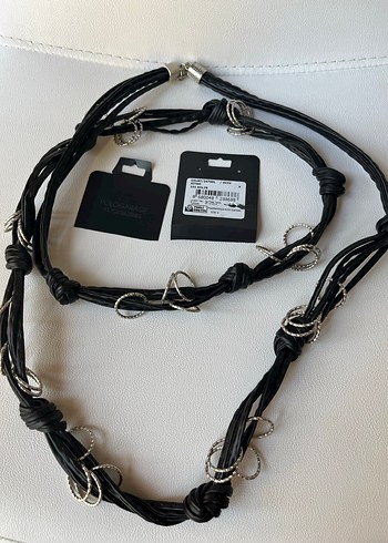 Uzun Siyah Deri Zincir Kolye - Görsel 5