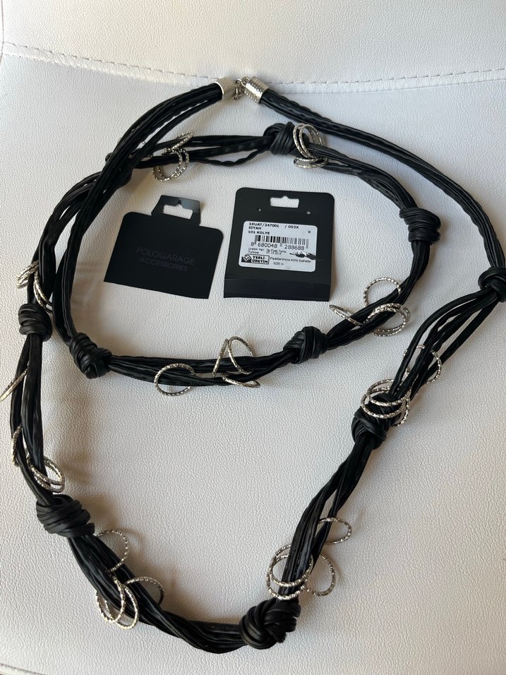 Uzun Siyah Deri Zincir Kolye - Görsel 5