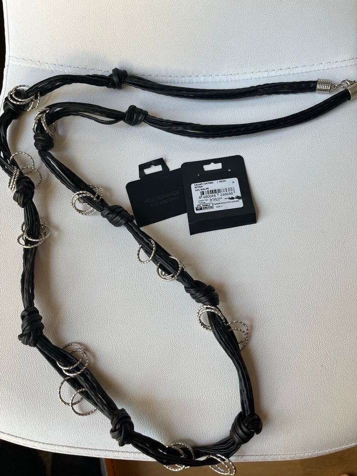 Uzun Siyah Deri Zincir Kolye - Görsel 2