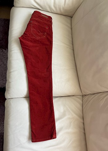 Düğmeli Kiremit Kadın kadife Pantolon - Görsel 3