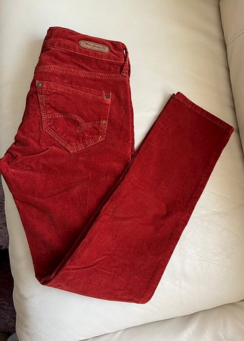 Düğmeli Kiremit Kadın kadife Pantolon - Görsel 2