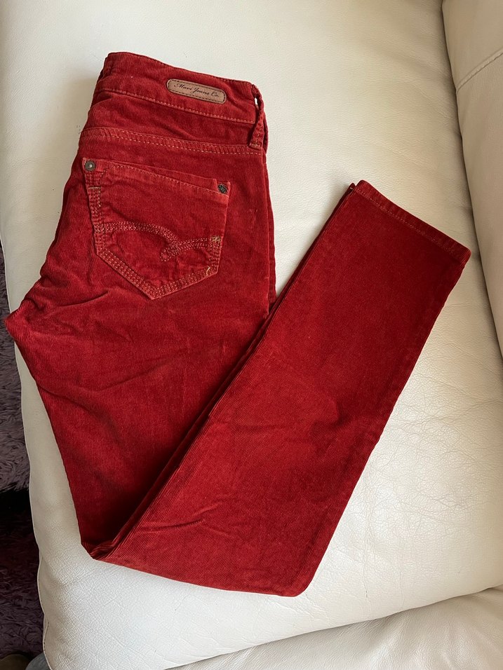 Düğmeli Kiremit Kadın kadife Pantolon - Görsel 2