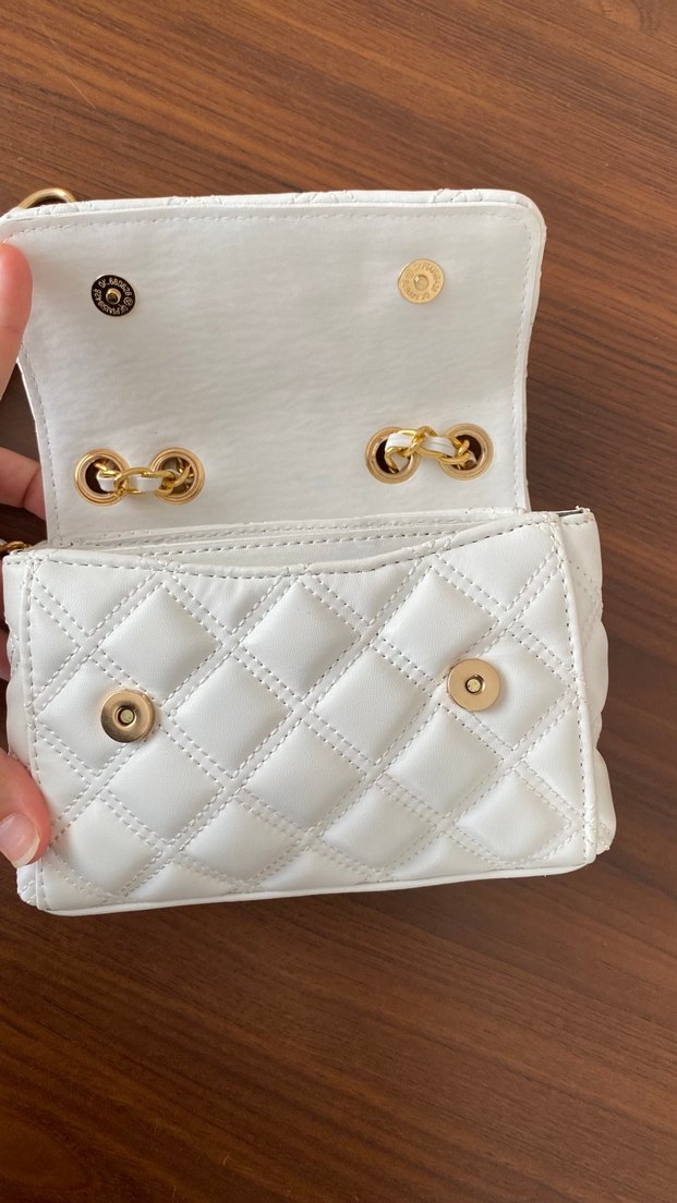 Beyaz Zincir Detaylı Deri Kadın Çanta - Görsel 4