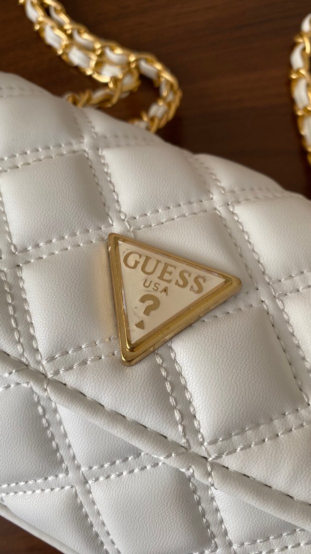 Beyaz Zincir Detaylı Deri Kadın Çanta - Görsel 2