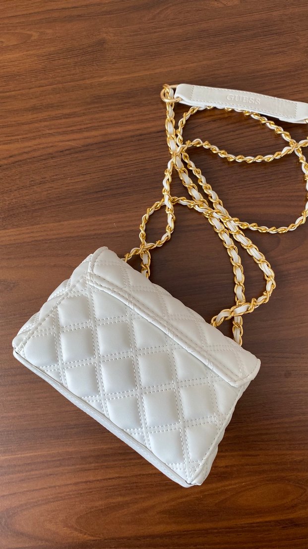 Beyaz Zincir Detaylı Deri Kadın Çanta - Görsel 3