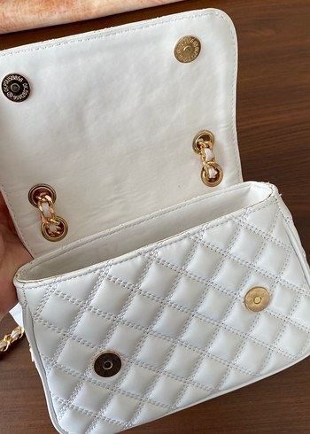 Beyaz Zincir Detaylı Deri Kadın Çanta - Görsel 5