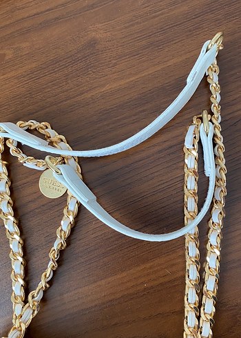 Beyaz Zincir Detaylı Deri Kadın Çanta - Görsel 3