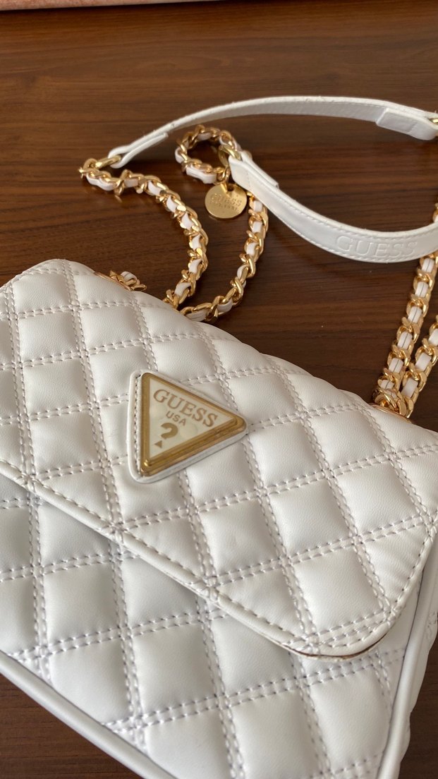 Beyaz Zincir Detaylı Deri Kadın Çanta - Görsel 2