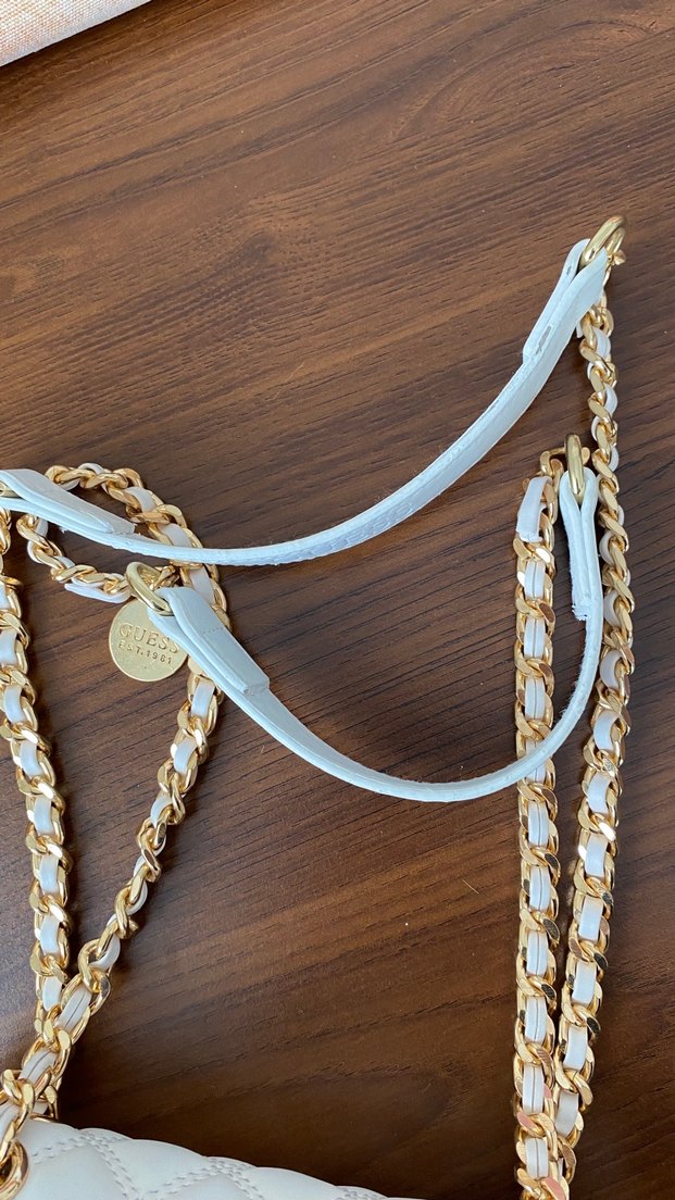 Beyaz Zincir Detaylı Deri Kadın Çanta - Görsel 3