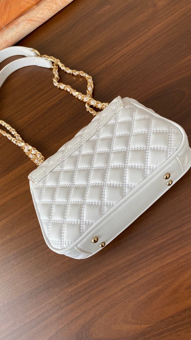 Beyaz Zincir Detaylı Deri Kadın Çanta - Görsel 4