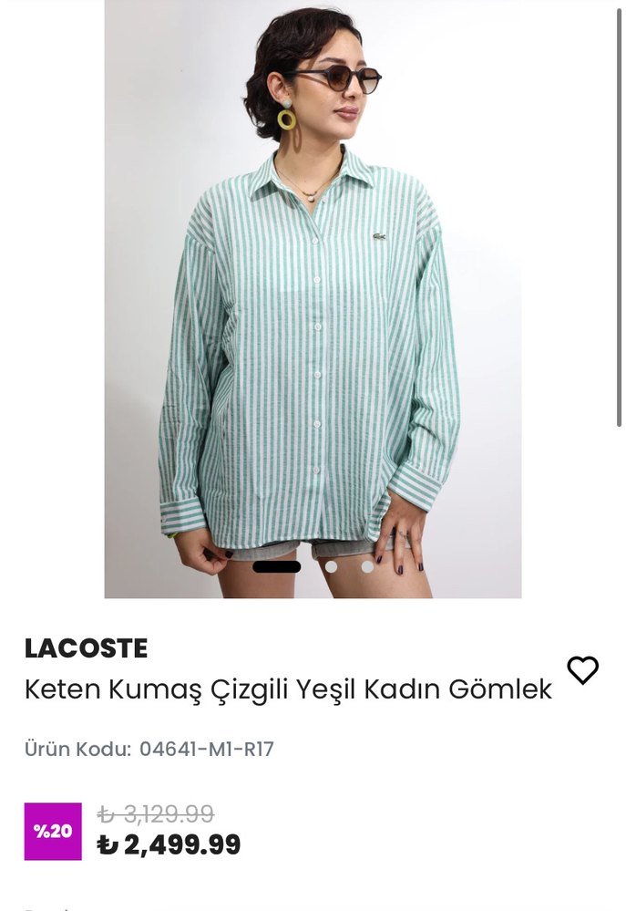 Lacoste Yeşil Çizgili Kadın Gömlek - Görsel 2