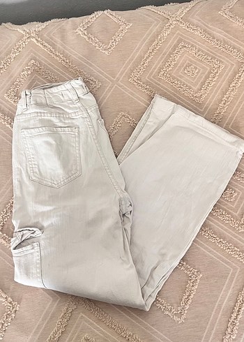 Bej Loose Fit Keten Midi Kadın Pantolon