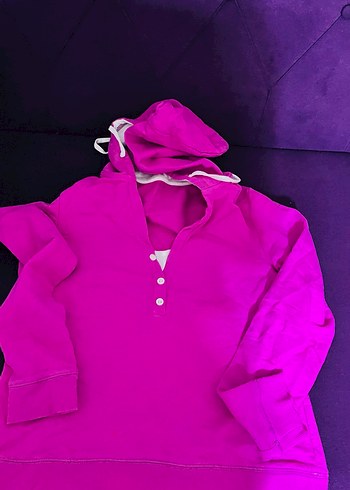 LC Waikiki Düğmeli Pembe Kapüşonlu Kadın Sweatshirt