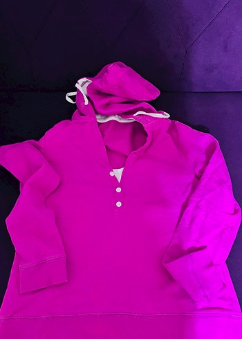 Düğmeli Pembe Kapüşonlu Kadın Sweatshirt