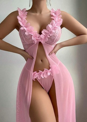 xl Beden pembe Renk Diger Bohem Çiçek Desenli Dantel Detaylı Uzun Pijama
