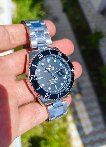 Gümüş siyah submariner, full çelik, takvimli, içi fosforlu