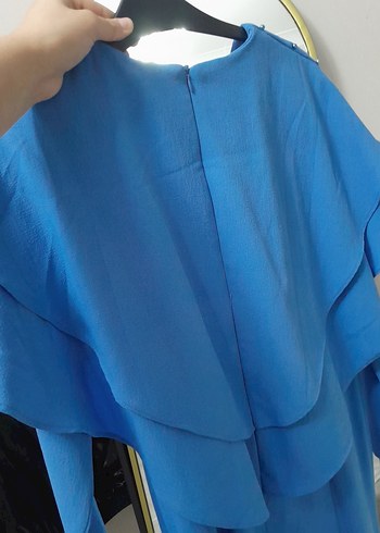 Mavi Uzun Kollu Drapeli Kadın Elbise - Görsel 4